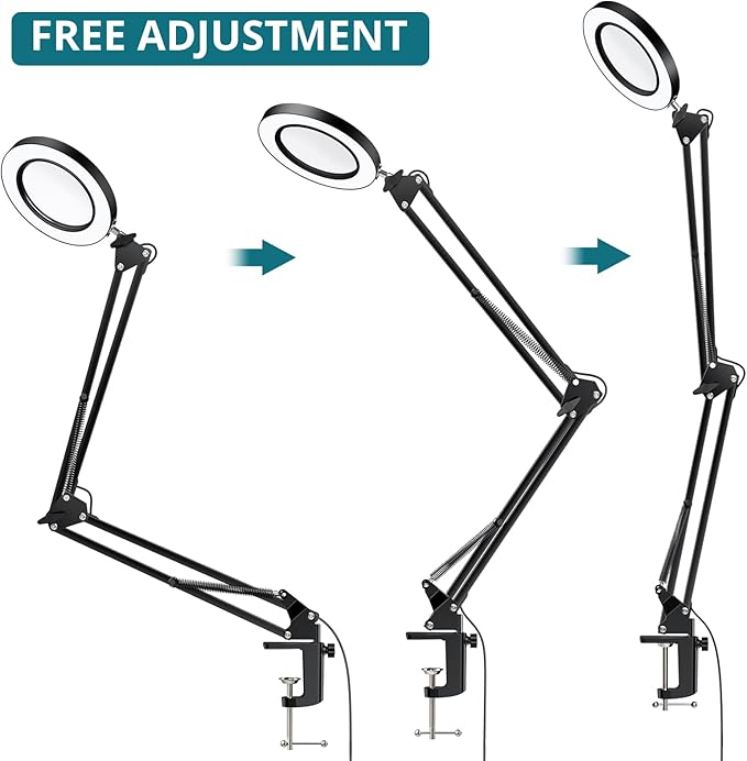 Magnifying Glass with Light, 8X Magnifying Desk Lamp with Clamp 3 Lighting Color Modes,Adjustable Swivel Arm 10 Brightness Levels LED Magnifier Desk Lamp for Reading Repair(Arm Length:29inch) - LeafyLoom