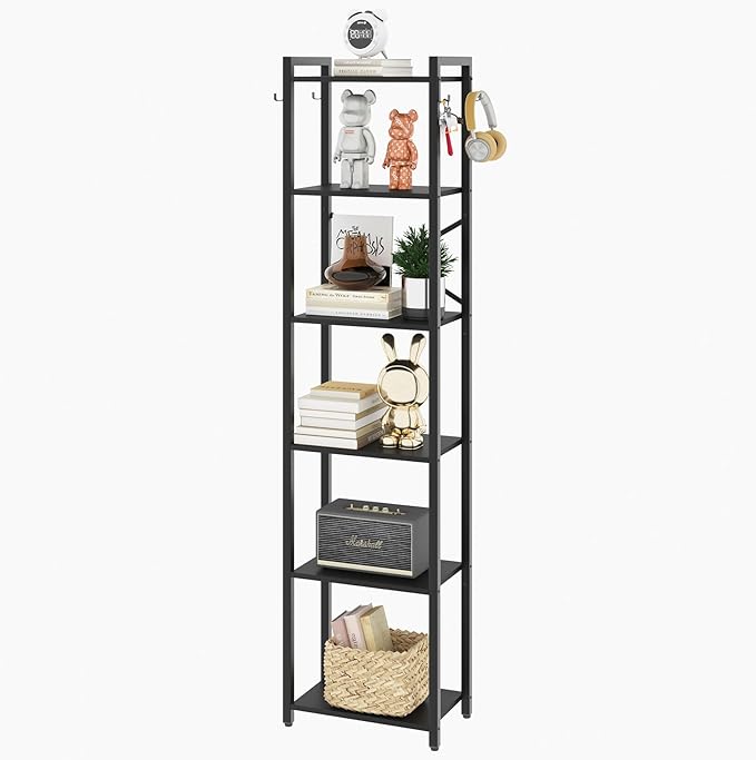 YMYNY Bookshelf, 6-Tier Ladder Shelf Organizer, Narrow Shelving Unit, Corner Storage Racks, Large Capacity Bookcase, for Home Office Living Room Balcony Bathroom, Metal Frame,HBC001B - LeafyLoom