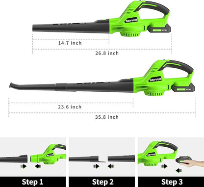 SEYVUM Leaf Blower, 20V Cordless Leaf Blower with 2 Pcs Battery, Electric Leaf Blower for Lawn Care, 320CFM 150MPH Battery Powered Leaf Blower, for Patio, Garden Cleaning, Fast Charger Included, Green - LeafyLoom