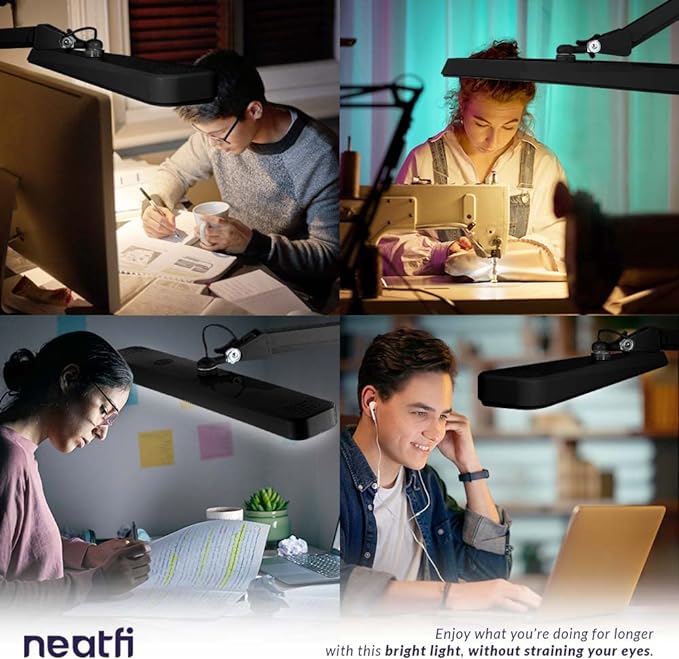 Neatfi (New Model) XL 2,500 Lumens LED Task Lamp with Clamp, 3 Light Modes, 3000-6000K Correlated Color Temperature, 30W Super Bright Desk Lamp, Dimmable, 162 Pcs SMD LED (CCT, Black) - LeafyLoom