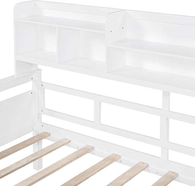 Merax Wood Daybed with with Bedside Shelves and Two Drawers, Twin Size Sofa Bed Frame for Kids Teens Adults, No Box Spring Needed White - LeafyLoom