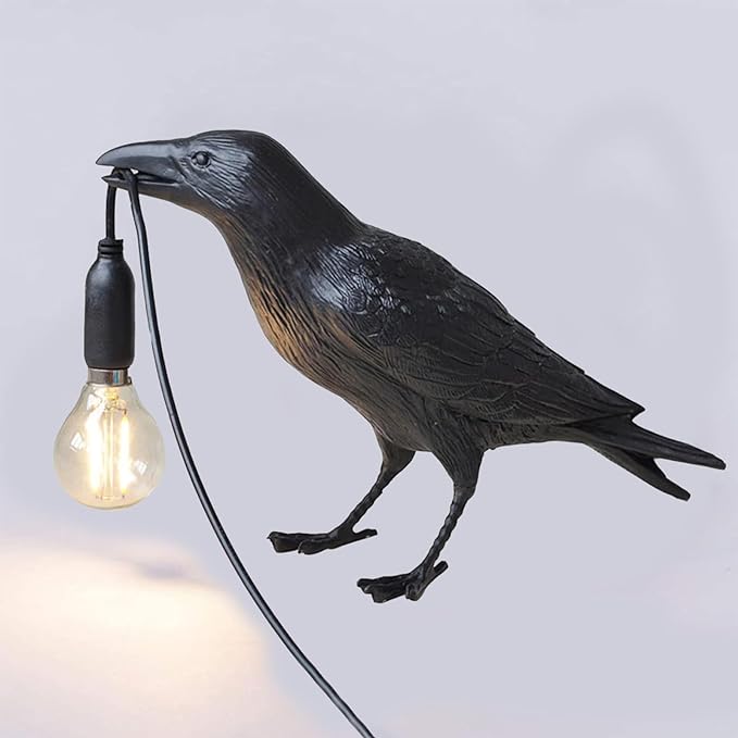 Raven Desk Lamp, Art Deco Raven Lamp, Bird Lamp, Resin LED Bird Light with Plug for Bedroom/Office/Living Room/Farmhouse - LeafyLoom