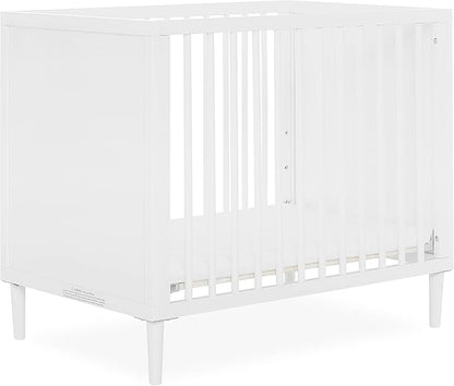 Lucas Mini Modern Crib with Rounded Spindles in White , 39x25.5x33 Inch (Pack of 1) - LeafyLoom