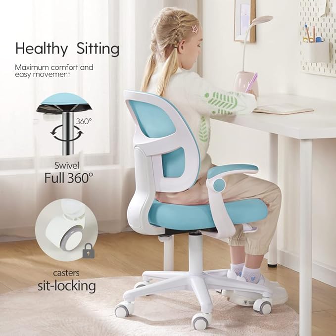 Kids Desk Chair, Height Adjustable Kids Chair, Ergonomically Designed Kids Computer Chair. Made Suitable for 4~12 Years Old Child, Light Blue - LeafyLoom