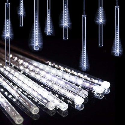 Christmas Lights Outdoor UL Certified Meteor Shower Lights 12Inch 8Tubes 192LED Falling Rain Drop Lights Icicle Snow Cascading Xmas Lights for Tree Wedding Party Garden Decoration,White Weepong