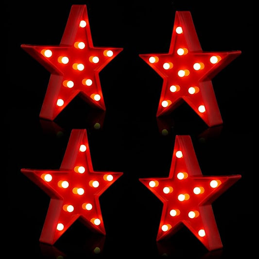 4 Pcs Star Plastic Night Light Battery Operated LED Marquee Star Sign Star Shaped Party Movie Theater Decor Room Wall Lamp for Kids Baby Child Girl Gifts, Birthday Party Christmas Home Bar (Red) - LeafyLoom