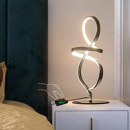 Modern Table Lamp, LED Spiral Lamp, Stepless Dimmable Bedside Lamp, Contemporary Nightstand Lamp, Chrome Desk Lamp for Bedroom Living Room Home Office, 12W - LeafyLoom