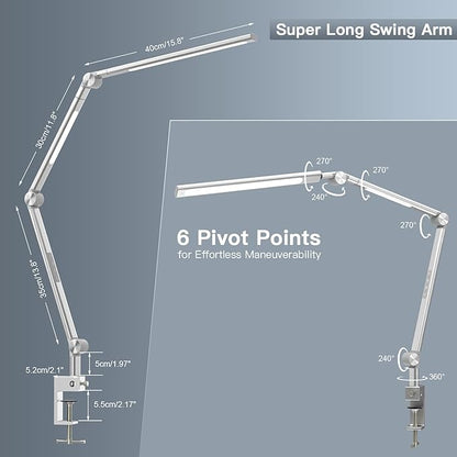 LED Desk Lamp, Desk Light for Home Office, Dual Light Source, Eye-Caring Optical Lens, 5 Color Modes & Brightness, 18W Brightest, Swing Arm Office Lamp, Clamp Lamp, Work Light, Task Light - LeafyLoom