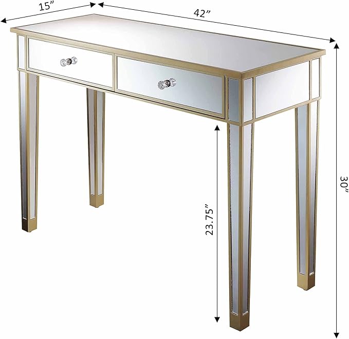 Convenience Concepts Gold Coast Desk, Champagne/Mirror - LeafyLoom