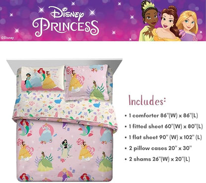 Franco Disney Princess Kids Bedding Super Soft Comforter and Sheet Set with Sham, 7 Piece Queen Size, (Officially Licensed Product) - LeafyLoom