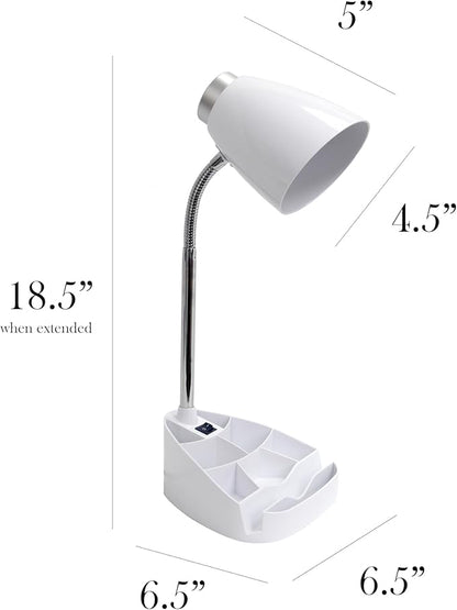 Simple Designs LD1067-WHT Compartmental Desk Lamp with iPhone/iPad/Tablet Stand, Bendable Gooseneck, for Office, Living Room, Nightstand, Library, Entryway, White - LeafyLoom