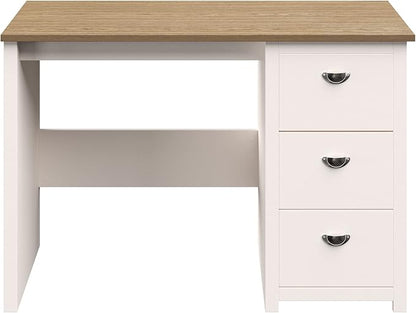 Lavish Home Traditional Desk with Attached 3-Drawer File Cabinet-for Home Office, Bedroom, Computer, or Craft Table, White and Wood Finish - LeafyLoom