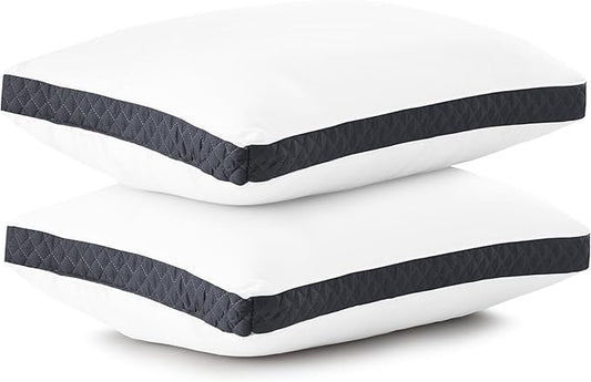 Lux Decor Bed Pillows for Sleeping - Pillows Queen Size Set of 2 - Hotel Quality Gusseted Down Alternative Pillows for Back, Stomach or Side Sleepers (Dark Grey, 26x18) - LeafyLoom