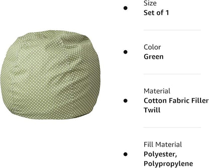 Flash Furniture Dillon Small Bean Bag Chair for Kids and Teens, Foam-Filled Beanbag Chair with Machine Washable Cover, Green Polka Dot - LeafyLoom