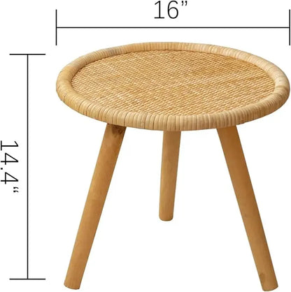 Rattan Round Coffee Table, Boho Circle Side Table End Table for Living Room, Small Mid Century Accent Table for Bedroom Balcony - LeafyLoom