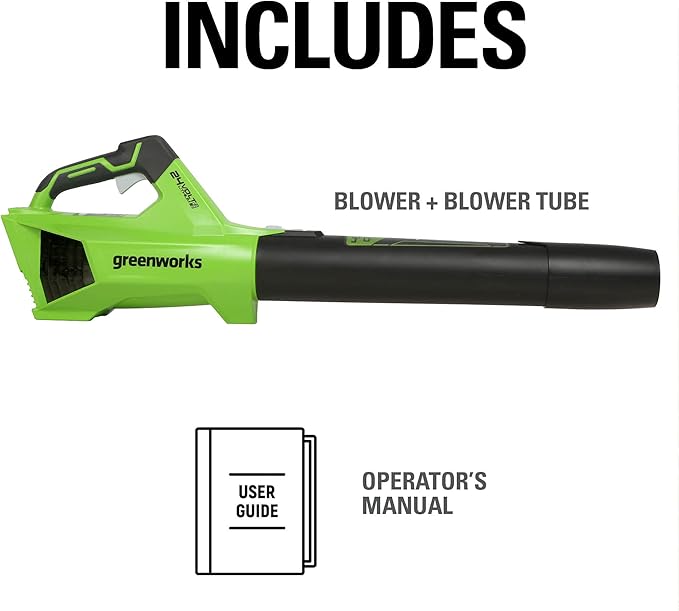 Greenworks 24V (110 MPH / 450 CFM / 125+ Compatible Tools) Cordless Brushless Axial Leaf Blower, Tool Only - LeafyLoom