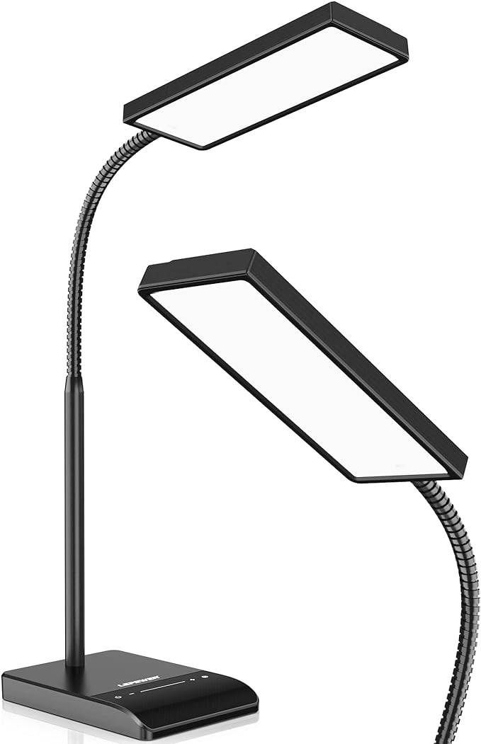 LEPOWER Desk Lamp, 800LM LED Desk Lamp for Home Office, 12W Reading Lamp for Desk, Eye-Caring Light, Touch Table Lamp, Gooseneck Lamp, 50 Lighting Modes, Bright Desk Lamps for Bedroom, Study (Black) - LeafyLoom