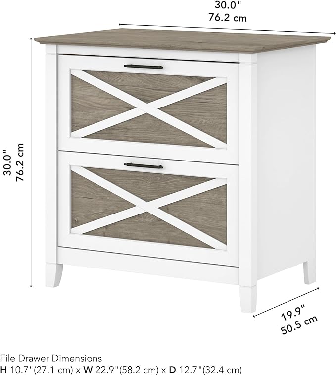 Bush Furniture Key West Lateral File Cabinet, Modern Farmhouse 2 Drawer File Cabinet for Home Office - LeafyLoom