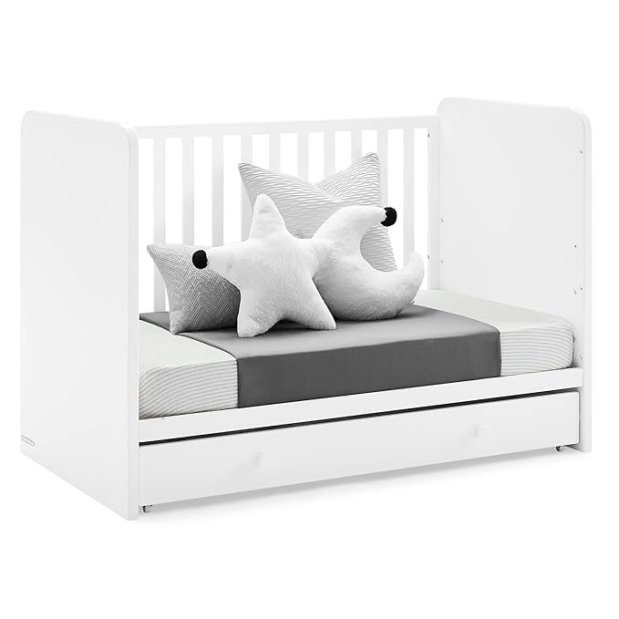 Delta Children babyGap Graham 4-in-1 Convertible Crib with Storage Drawer + Brannan Bear Bookcase with Bins + Brannan Bear Wall Shelf with 4 Hooks, Bianca White (Bundle) - LeafyLoom