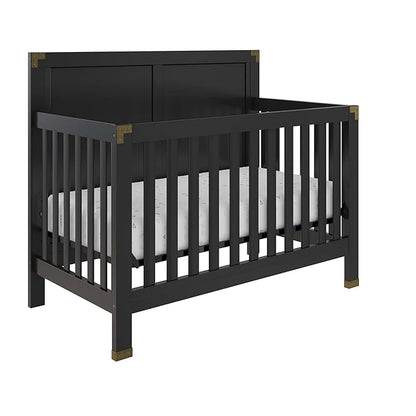 Baby Relax Miles 5-in-1 Convertible Crib, Solid Pine Wood, Black - LeafyLoom