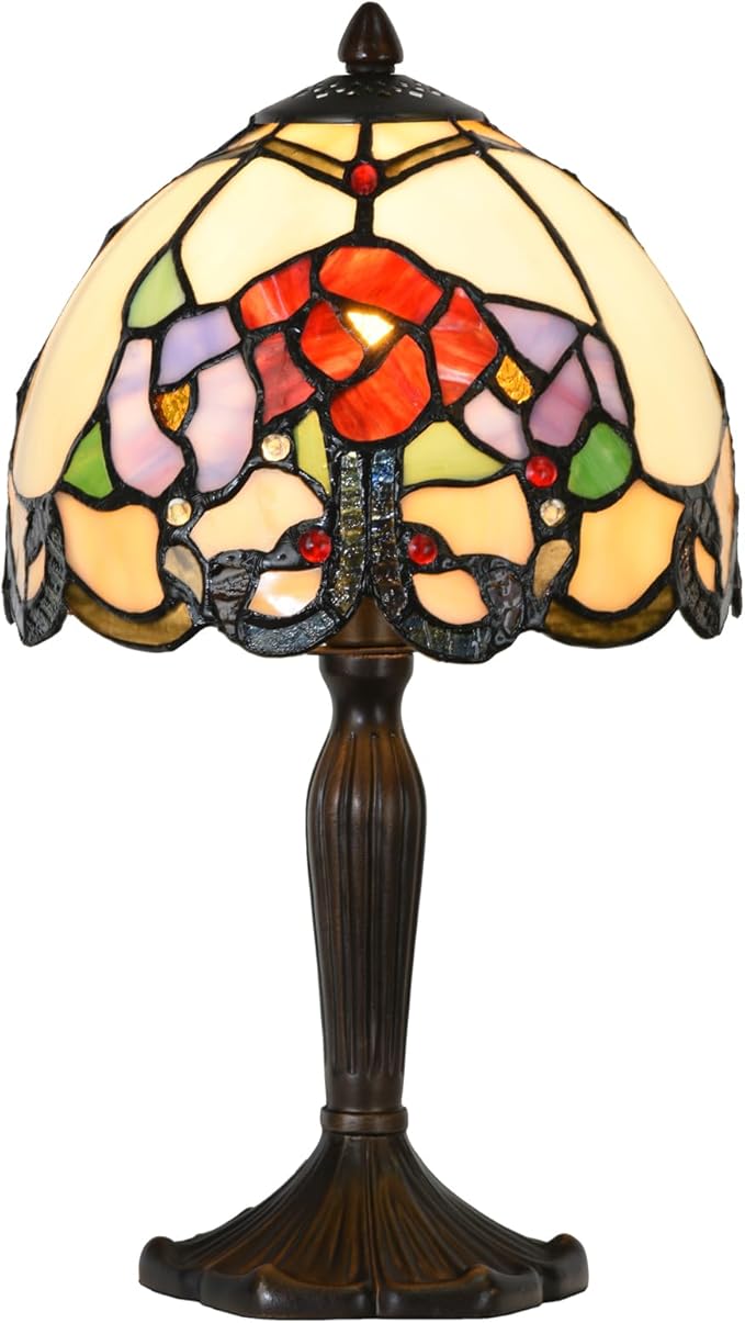 Tiffany Lamp Rose Flowers Design Stained Glass Table Lamp for Living Room Bedroom Bedside Nightstand Home Office - LeafyLoom