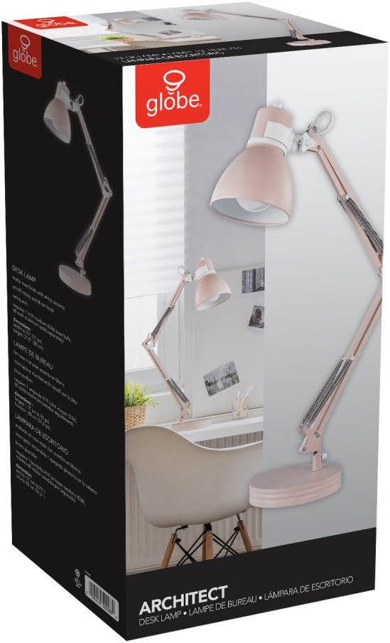 Globe Electric 52028 28" Swing Arm Desk Lamp, Matte Rose, Matte White Accents, On/Off Rotary Switch, Partially Adjustable Swing Arm, Home Office Accessories, Lamp for Bedroom, Home Improvement - LeafyLoom