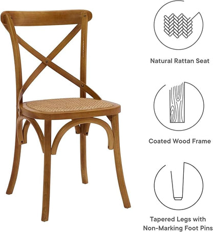 Modway Gear Rustic Modern Farmhouse Elm Wood Rattan Dining Chair in Walnut - LeafyLoom