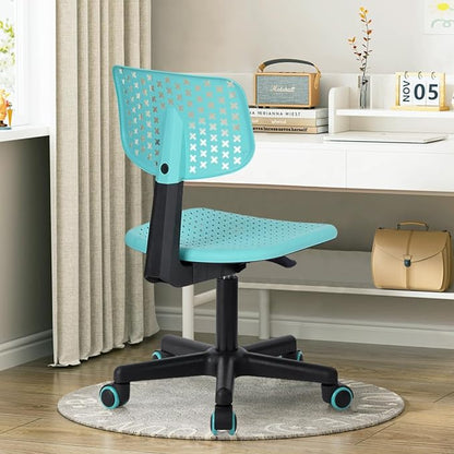 Desk Chair Armless Cute Office Chair, Low Back Rolling Home Office Task Chair Adjustable Swivel Study Chair for Girls Teens Adults Children Kids, Turquoise - LeafyLoom