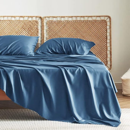 Bedsure Full Size Sheets, Cooling Sheets Full, Rayon Derived from Bamboo, Deep Pocket Up to 16", Breathable & Soft Bed Sheets, Hotel Luxury Silky Bedding Sheets & Pillowcases, Peacock Blue - LeafyLoom