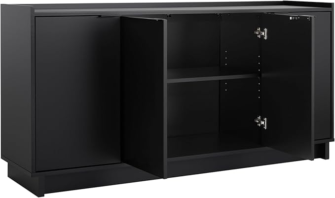 Prepac Simply Modern 4 Console Table Doors and Shelves, Sideboard Storage Cabinet, 60" W x 30" H x 16" D, Black - LeafyLoom