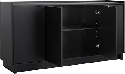 Prepac Simply Modern 4 Console Table Doors and Shelves, Sideboard Storage Cabinet, 60" W x 30" H x 16" D, Black - LeafyLoom