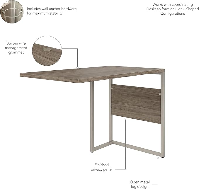 Bush Business Furniture Hybrid Desk Return/Bridge, 42W x 24D, Modern Hickory - LeafyLoom