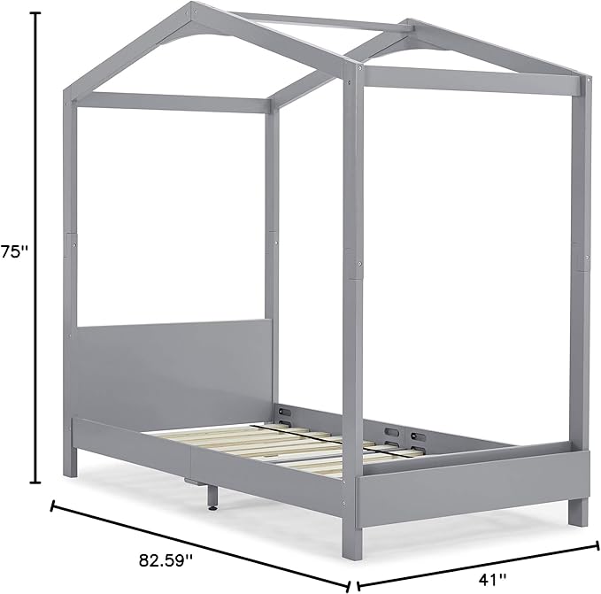 Delta Children Poppy House Wood Twin Bed, Platform Bed - No Box Spring Needed, Grey - LeafyLoom