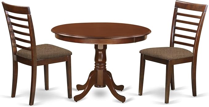 East West Furniture HLML3-MAH-C 3 Piece Dining Set Contains a Round Dining Room Table with Pedestal and 2 Linen Fabric Upholstered Kitchen Chairs, 42x42 Inch, Mahogany - LeafyLoom