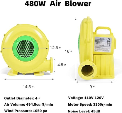 COSTWAY Bounce House Blower for Inflatable Bounce House Bouncy Castle,Yellow/Green - LeafyLoom