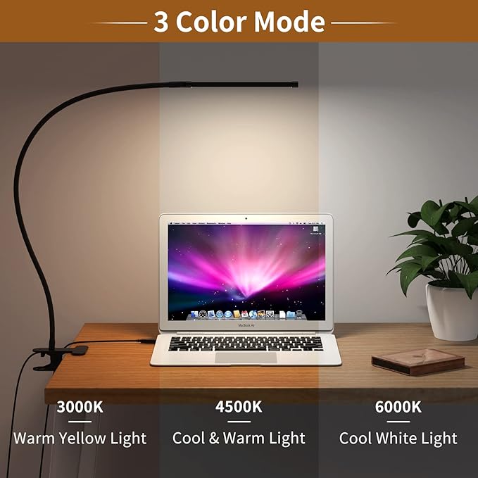 iZELL LED Desk Lamp for Home Office with Clamp [77 LEDs Light 3 Color Modes & 10 Brightness Levels] Flexible Gooseneck Book Lights, Easy Clip on Reading Headboard - LeafyLoom