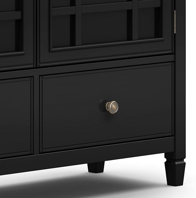 SIMPLIHOME Connaught Low Storage Cabinet, 46 inch, Black - LeafyLoom