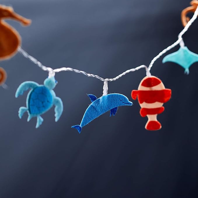 Lights4fun, Inc. 16 Sea Life Ocean Themed Felt Battery Operated LED Indoor Kids Bedroom Nursery String Lights - LeafyLoom