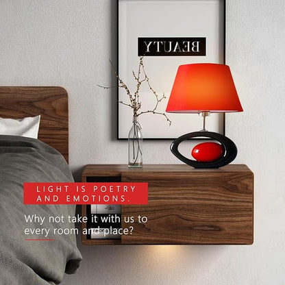 Red Modern Table Lamp, Ceramic Desk Lights with Linen Shade LED Bedroom Bedside Light Living Room Office Desk Night Lantern 14.8inch American Desktop Light for Home, E26 Base 60W 110V - LeafyLoom