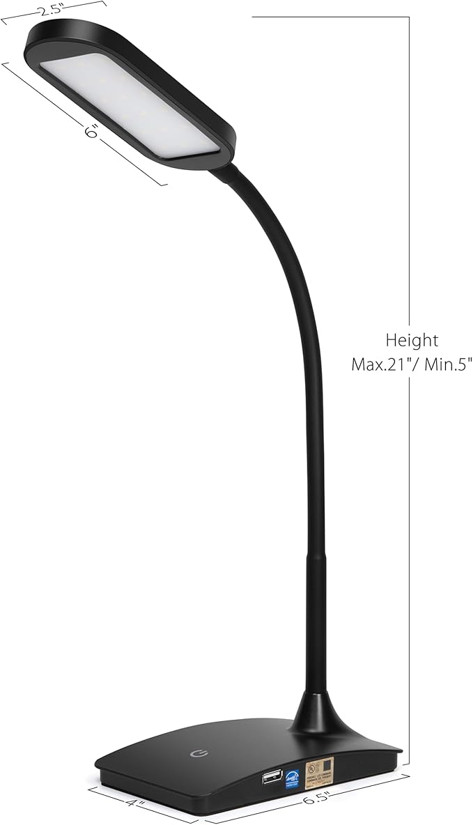 IVY20-40BK Ivy LED Desk Lamp with USB Port for Home Office - Super Bright Small Desk Lamp, a Perfect LED Desk Light as Study Lamp, Bedside Reading Lights (Black) - LeafyLoom