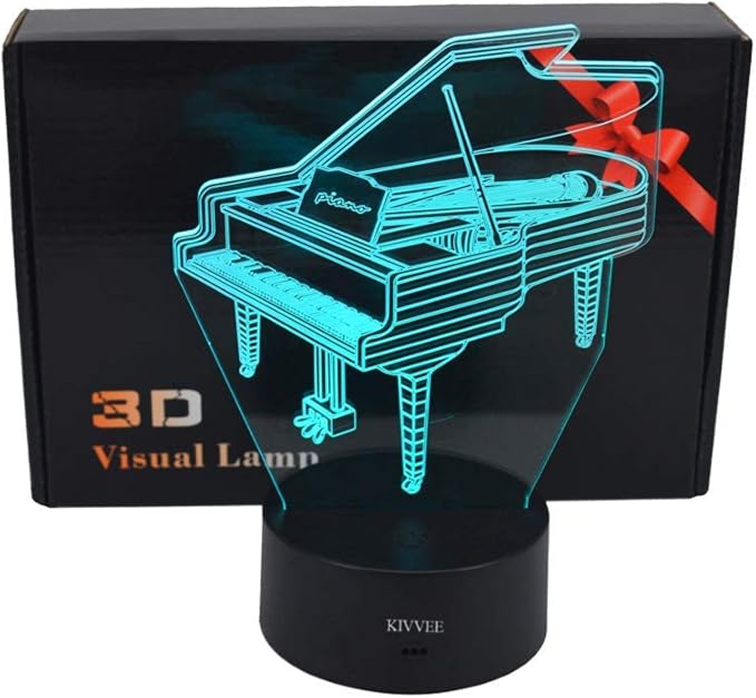 VELAN 3D Visual Lamp Piano Musical Instruments Best Bithday Gift Acrylic Table Night Light Furniture Decorative Illusion Colorful 7 Color Change Household Desk Accessories - LeafyLoom