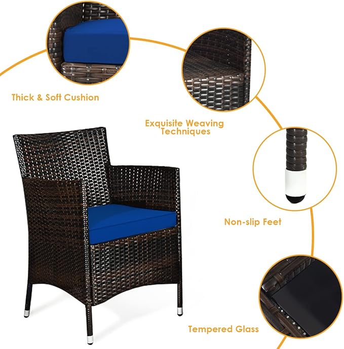 Goplus 4-Piece Rattan Patio Set, Outdoor/Indoor Wicker Conversation Set for Pool, Backyard, Lawn, Wicker Chairs and Sofa with Soft Cushion, Rattan Furniture with Tempered Glass Coffee Table - LeafyLoom