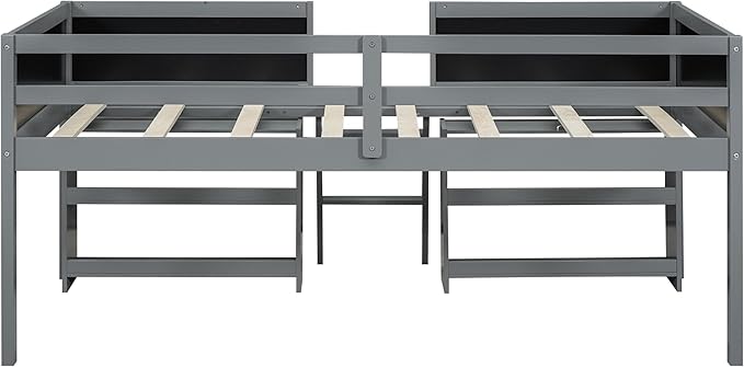 Twin Size Low loft Bed with Movable Shelves for Kids,Kids Low Loft Bed Frame with Guardrail Chalkboard and Storage,Solid Wood Loft Bed Twin for Boys,Girls(Gray) - LeafyLoom