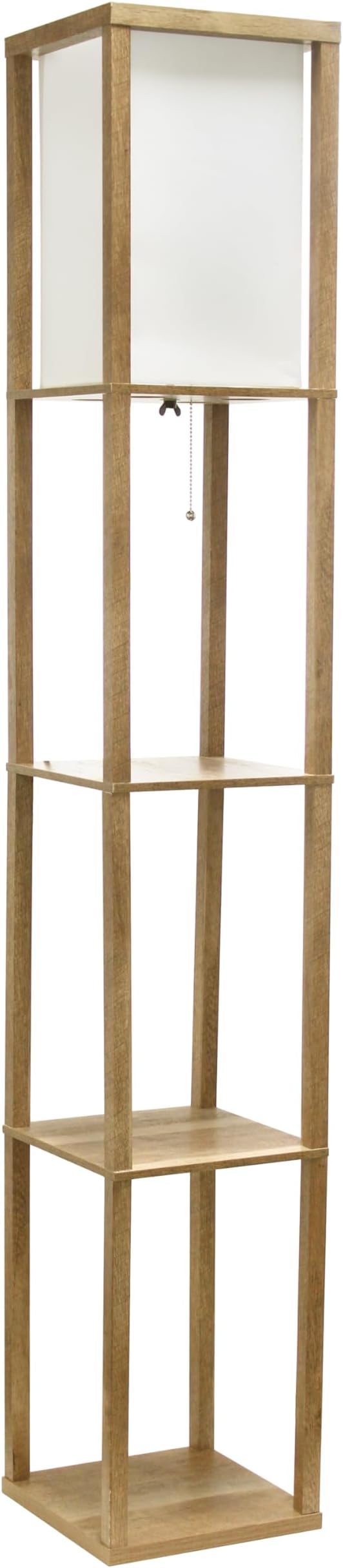 Simple Designs LF1038-WOD 62.5" Modern 3 Tier Standing Floor Lamp Etagere Organizer Storage Shelf with Linen Shade for Home Décor, Living Room, Bedroom, Office, Light Burnt Oak - LeafyLoom