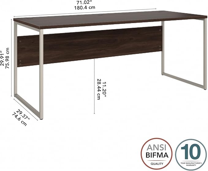 Bush Business Furniture Hybrid 72W x 30D Computer Table Desk with Metal Legs in Black Walnut - LeafyLoom