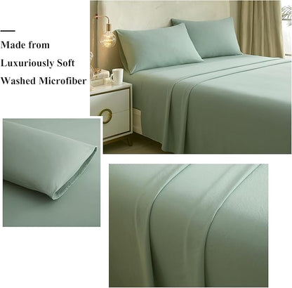 HighBuy Full Size Sheet Sets Sage Green - 4 Piece Bed Sheets and Pillowcase Set for Full Bed Mattress - Cooling Sheets Soft Deep Pocket Sheets,Fitted Sheets,Full Bed Sheets,Sage Green - LeafyLoom