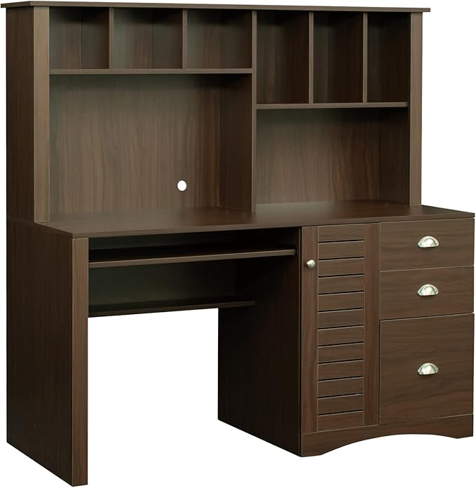 NicBex Laik-DW-00017-DX Desks, 59.06" W x 23.62" D x 57.68" H, Walnut - LeafyLoom