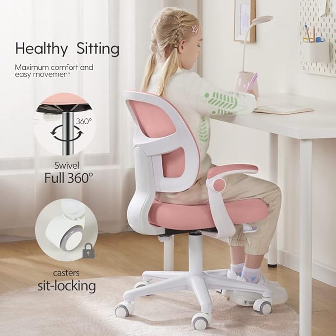 Kids Desk Chair, Height Adjustable Kids Chair, Ergonomically Designed Kids Computer Chair. Made Suitable for 4~12 Years Old Child, Pink - LeafyLoom