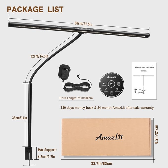 Desk Lamp 31.5" W, Desk Lamp for Home Office, Gesture Sensing Desk Light, Monitor Light, Adjustable Color Temperature & Brightness, Table Lamp 24W Brightest, Black - LeafyLoom