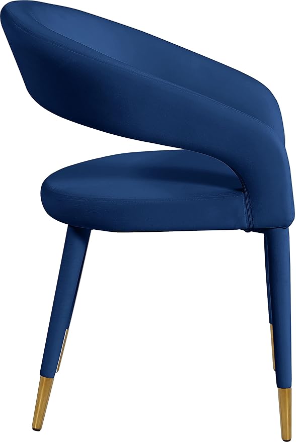 Meridian Furniture Destiny Collection Modern | Contemporary Velvet Upholstered Rounded Back Dining Chair, 23" W x 23" D x 31.5" H, Navy - LeafyLoom